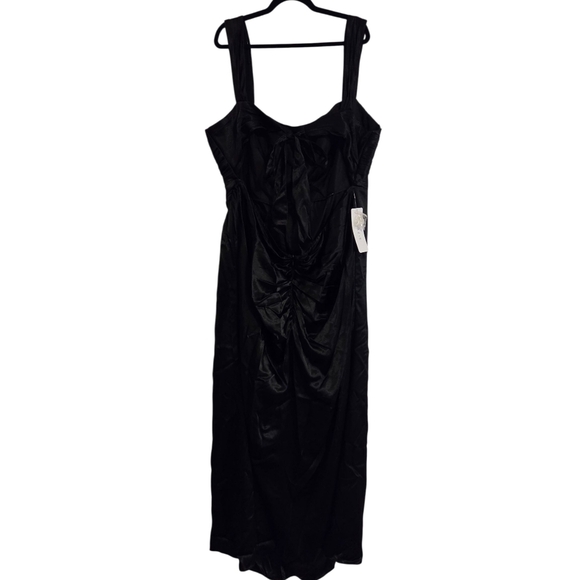 NWT Azazie Jesaphine Black Formal Bridesmaid Bow Dress Ruched Satin Size 24 - Picture 3 of 7